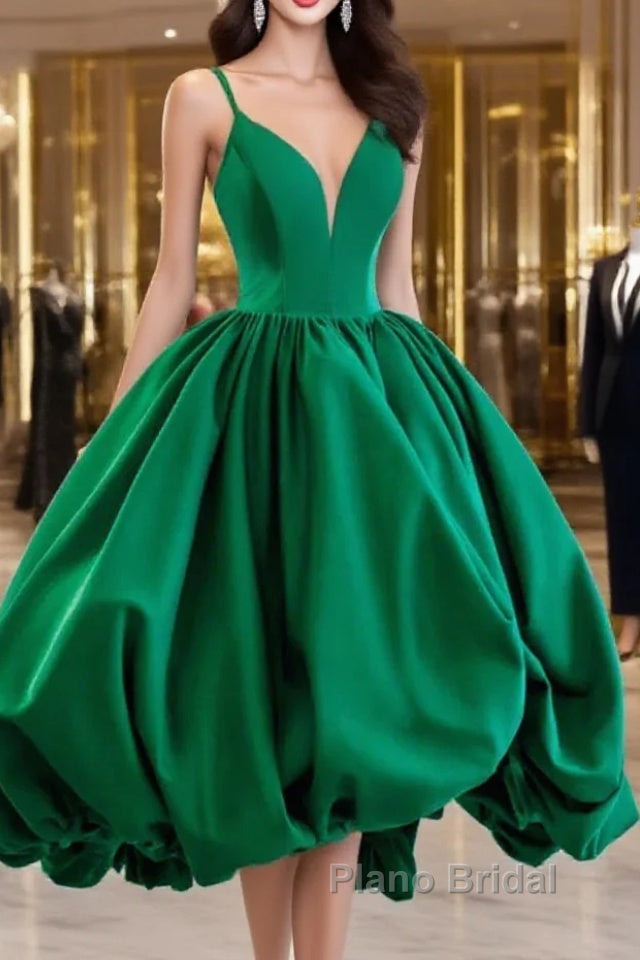 Short Green V Neck Satin Formal Prom Dresses, Short Green V Neck Satin Formal Homecoming Dresses Main image