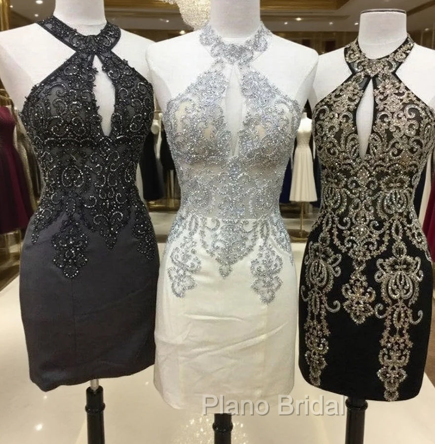 Short Halter Formal Prom Homecoming Dresses Embroidery Beaded Main image