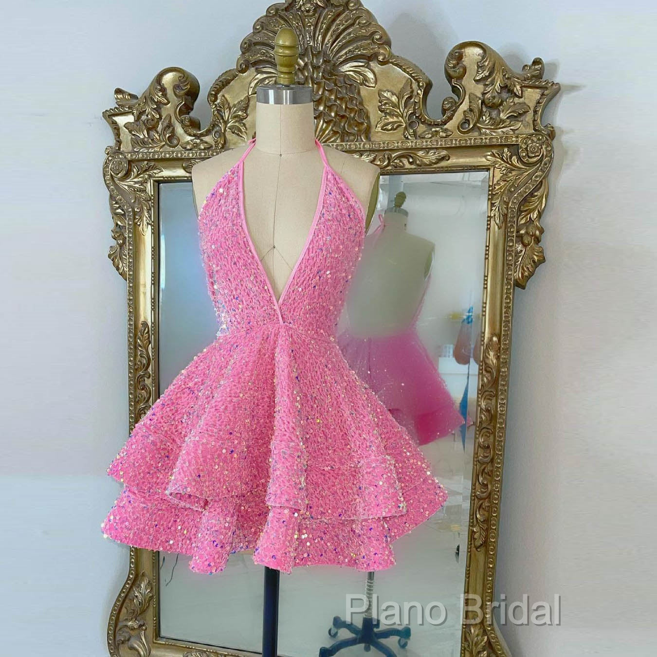 Short Homecoming Dresses, Pink Sequin Homecoming Dresses Secondary image