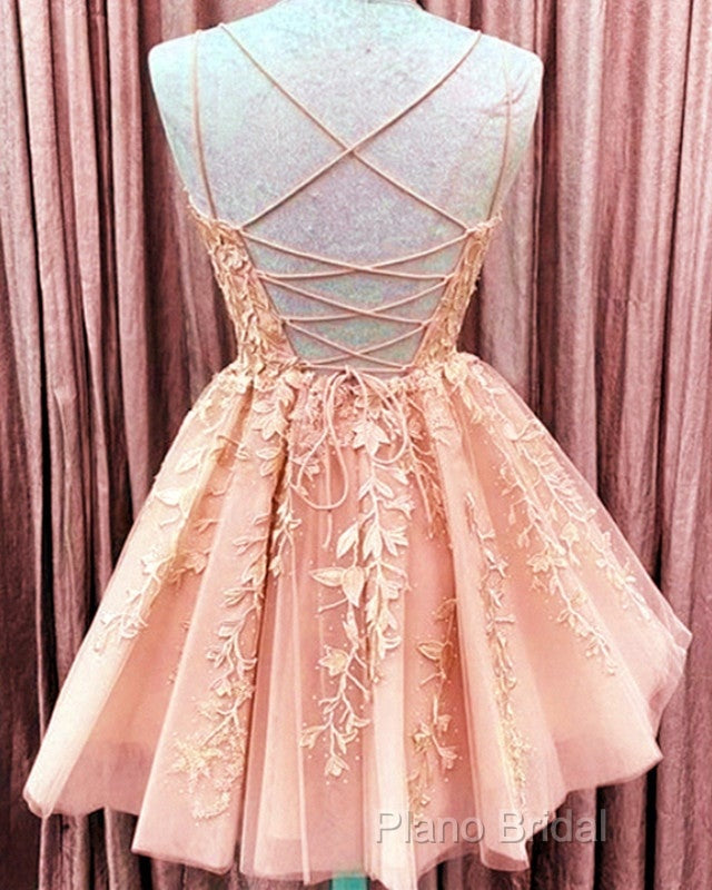 Short Junior Formal Prom Dresses Tulle Appliques