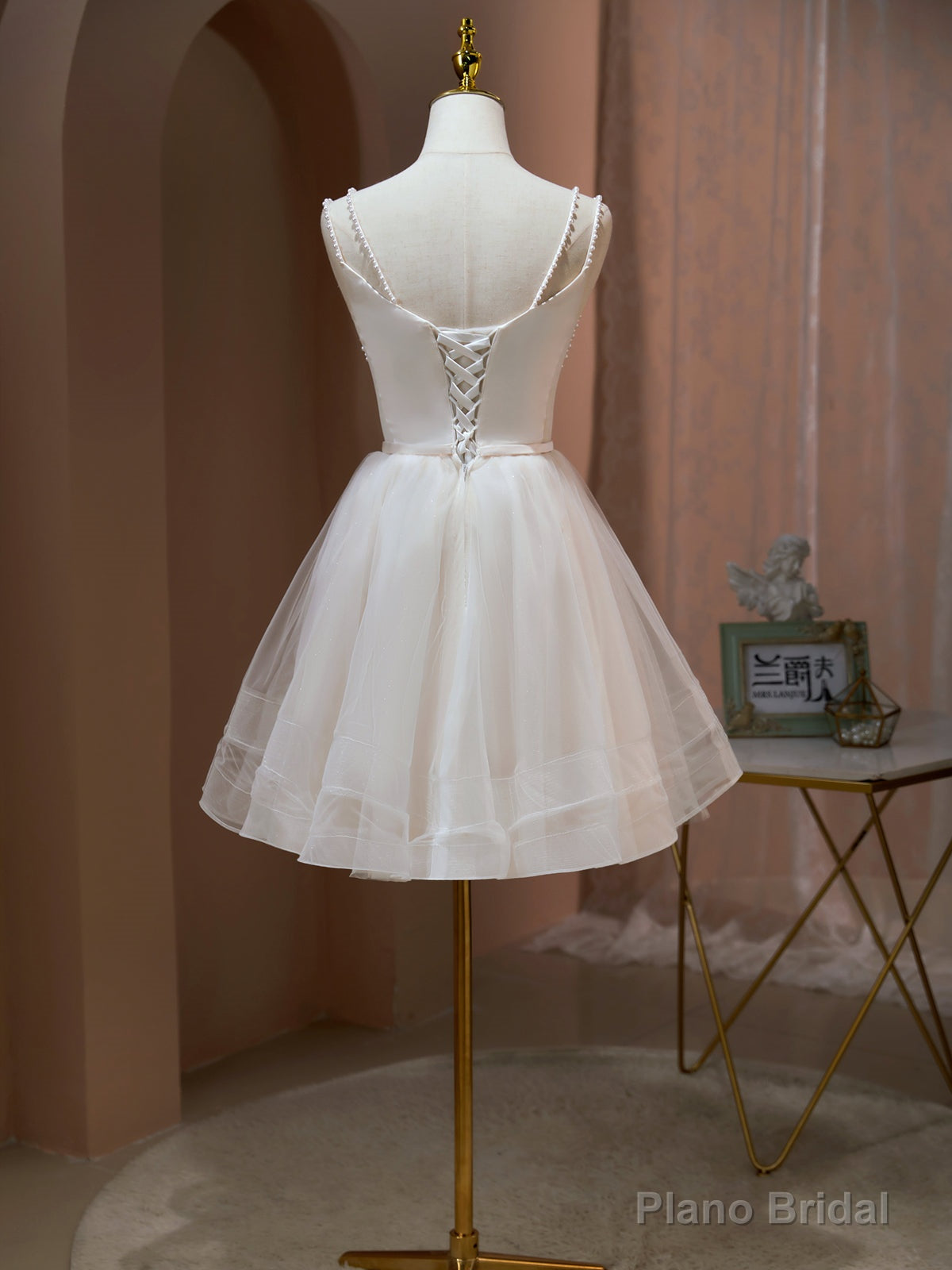 Short Light Champagne Prom Dresses, Light Champagne Short Formal Homecoming Dresses Secondary image