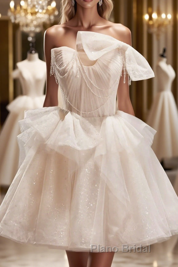 Short Light Champagne Tulle Formal Prom Dresses, Short Champagne Tulle Formal Homecoming Dresses Main image