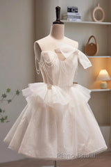 Short Light Champagne Tulle Formal Prom Dresses, Short Champagne Tulle Formal Homecoming Dresses