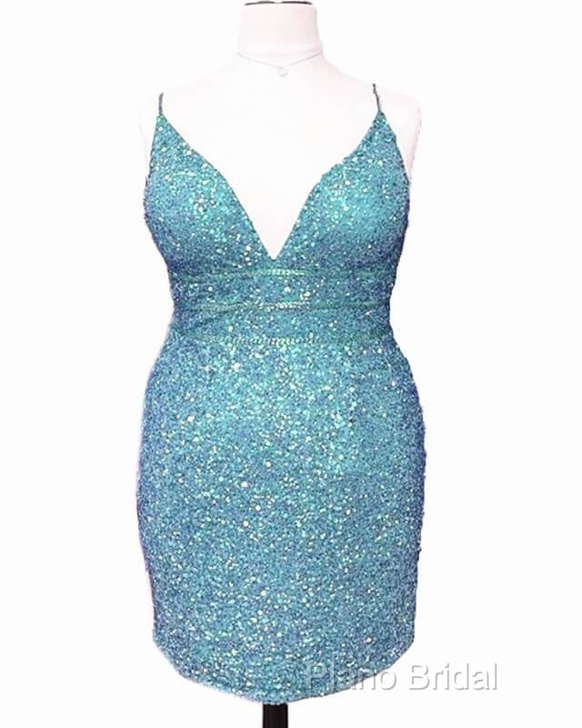 Short Light Purple Plus Size Sequin Bodycon Dresses Secondary image