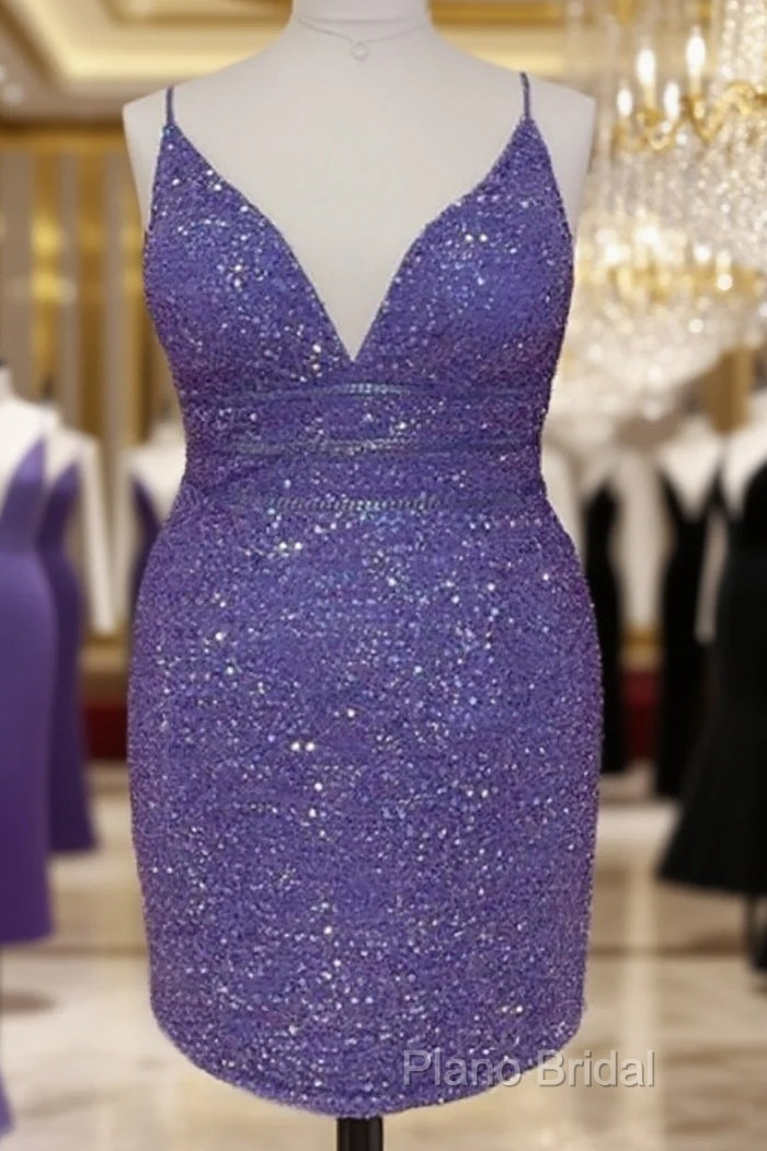 Short Light Purple Plus Size Sequin Bodycon Dresses