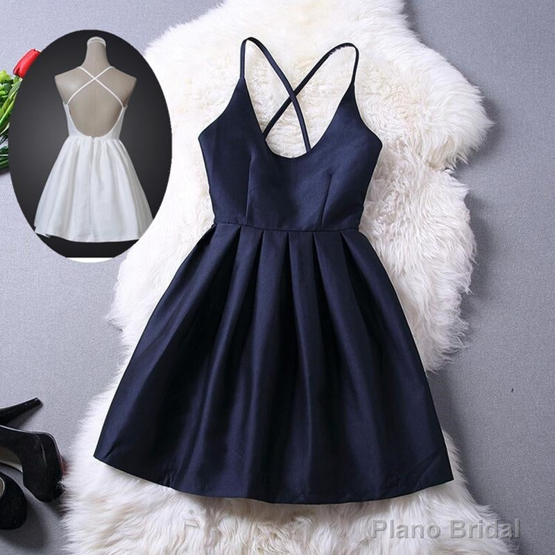 Short Navy Blue Women Dresses, Cross Back Party Dresses,Graduation Dresses Secondary image