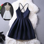 Short Navy Blue Women Dresses, Cross Back Party Dresses,Graduation Dresses