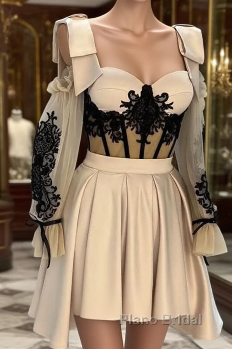 Short Nude Satin Lace Embroidery Corset Dresses Main image