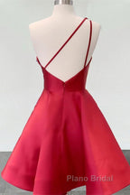 Short One Shoulder Satin Homecoming Dresses With 3D Flowers