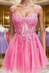 Short Pink Lace Formal Prom Dresses, Short Pink Lace Formal Homecoming Dresses