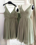 Short Pleated V-Neck Chiffon Bridesmaid Dresses
