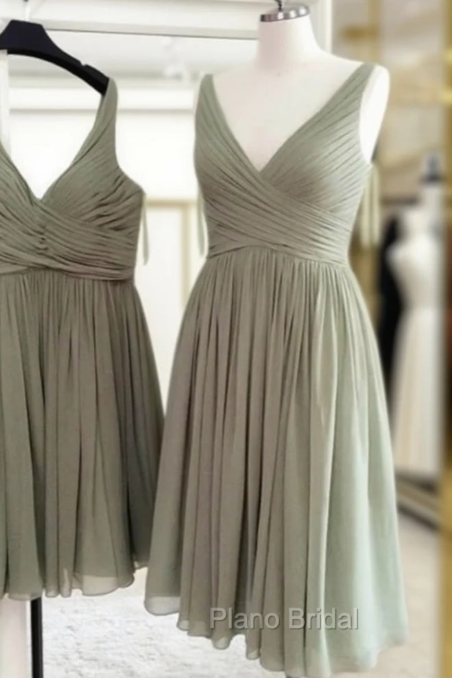 Short Pleated V-Neck Chiffon Bridesmaid Dresses Main image