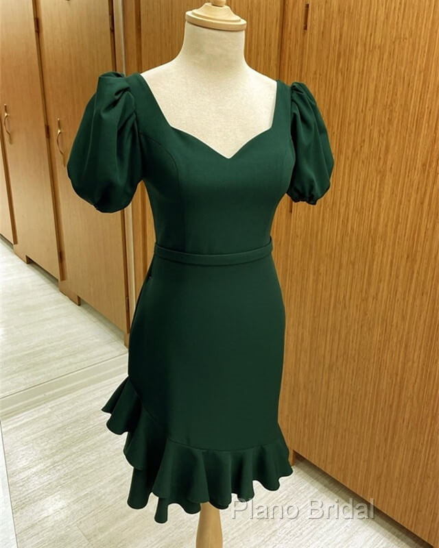 Short Puffy Sleeves Green Sheath Party Dresses