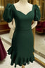 Short Puffy Sleeves Green Sheath Party Dresses