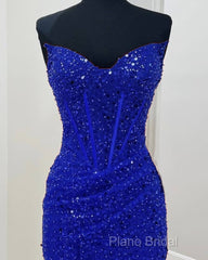 Short Royal Blue Tight Beaded Dresses