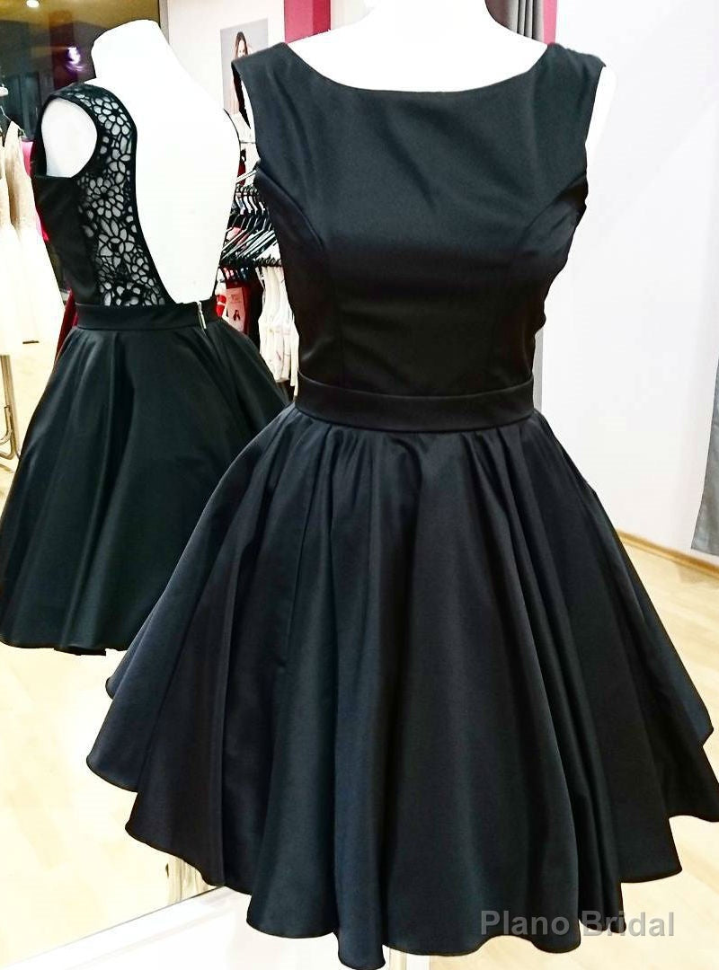 Short Satin Homecoming Party Gowns Backless Little Black Dress Main image