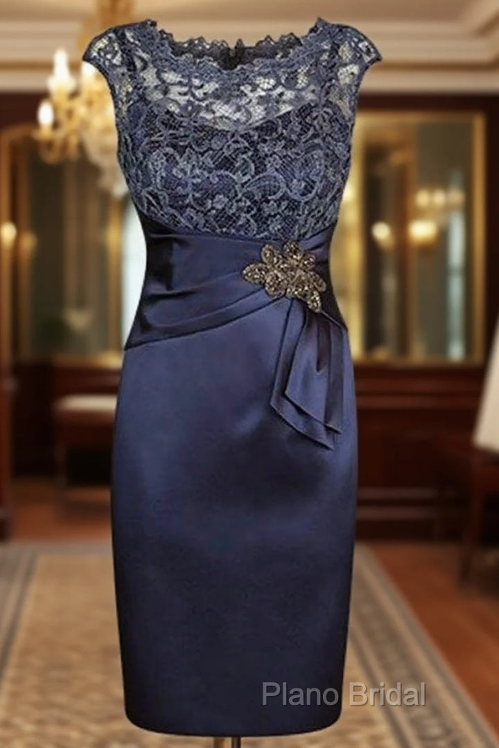 Short Sheath Navy Mother Of Bride Dresses With Lace Beading Formal Prom Gown Main image
