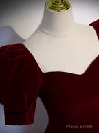 Short Sleeves Burgundy Long Prom Dresses, Wine Red Long Formal Evening Dresses
