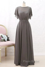 Short Sleeves Chiffon Long Bridesmaid Dresses Wedding Party Formal Dresses