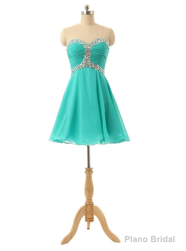 Short Sweetheart Mint Tulle Crystals Homecoming Dresses