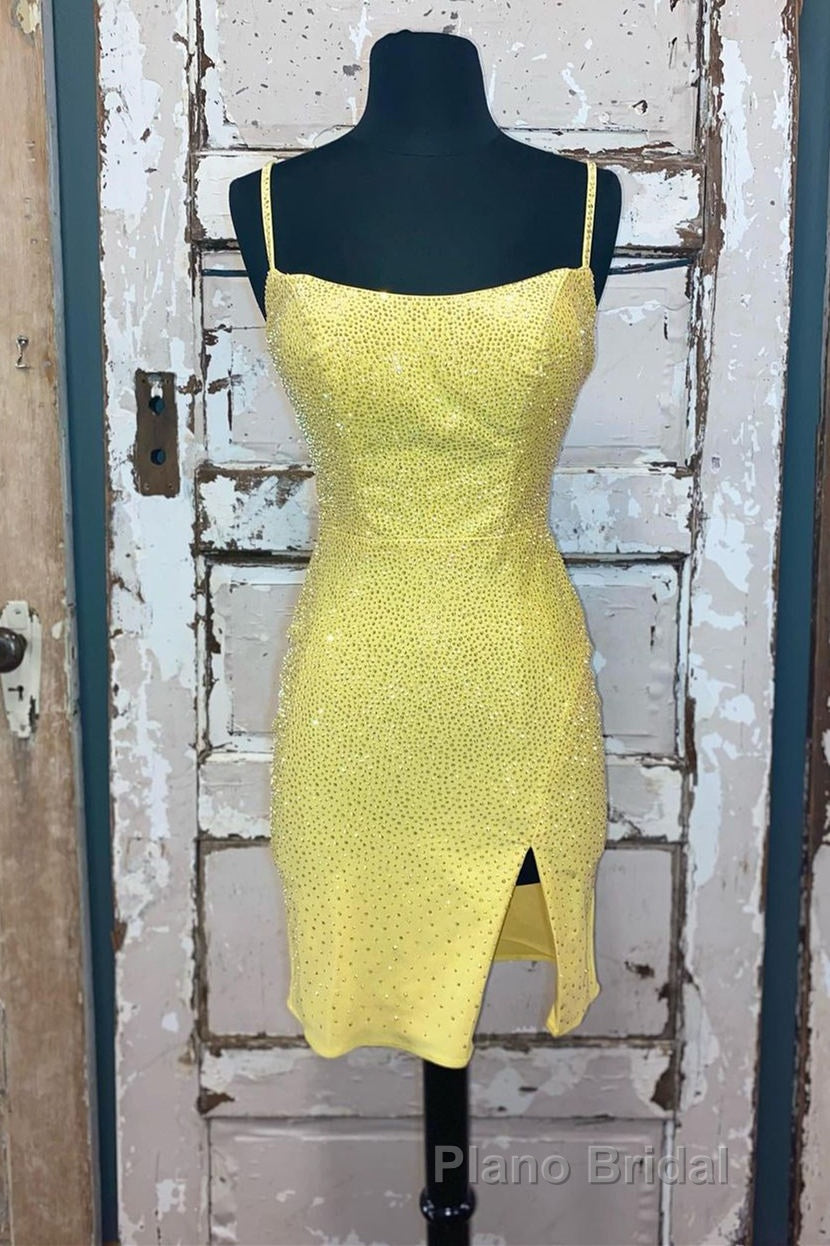 Short Tight Yellow Homecoming Dresses,Crystal Beaded Semi Prom Dresses Secondary image