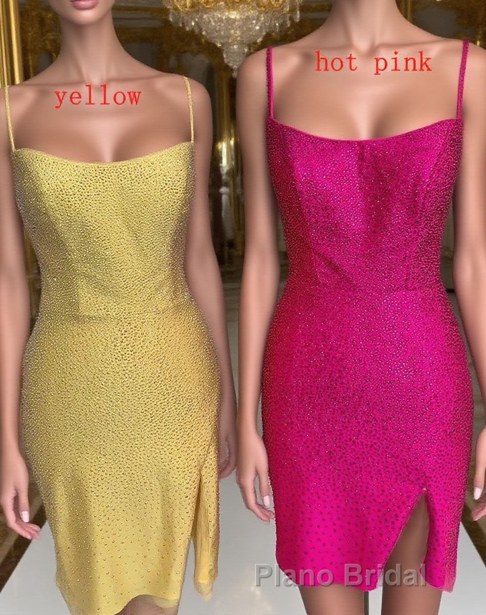 Short Tight Yellow Homecoming Dresses,Crystal Beaded Semi Prom Dresses Main image