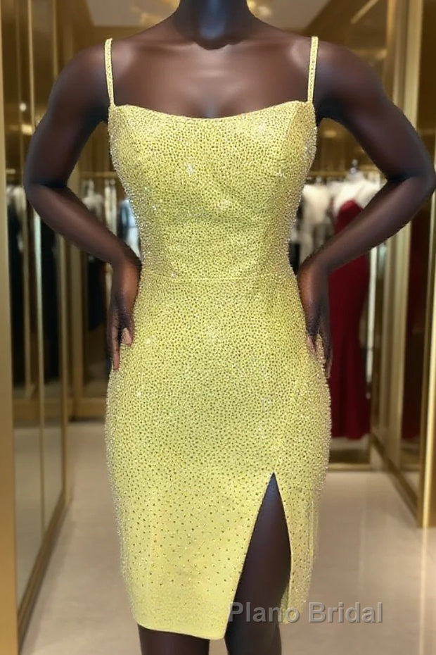 Short Tight Yellow Homecoming Dresses with Lace Up Main image