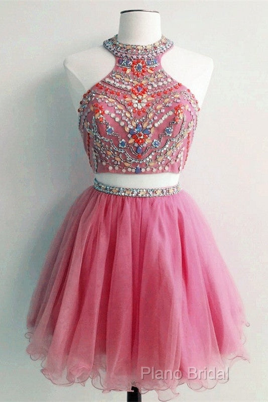 Short Two Piece Formal Prom Dresses Beaded Top Secondary image