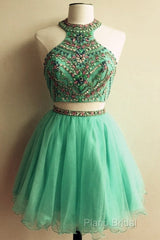 Short Two Piece Formal Prom Dresses Beaded Top