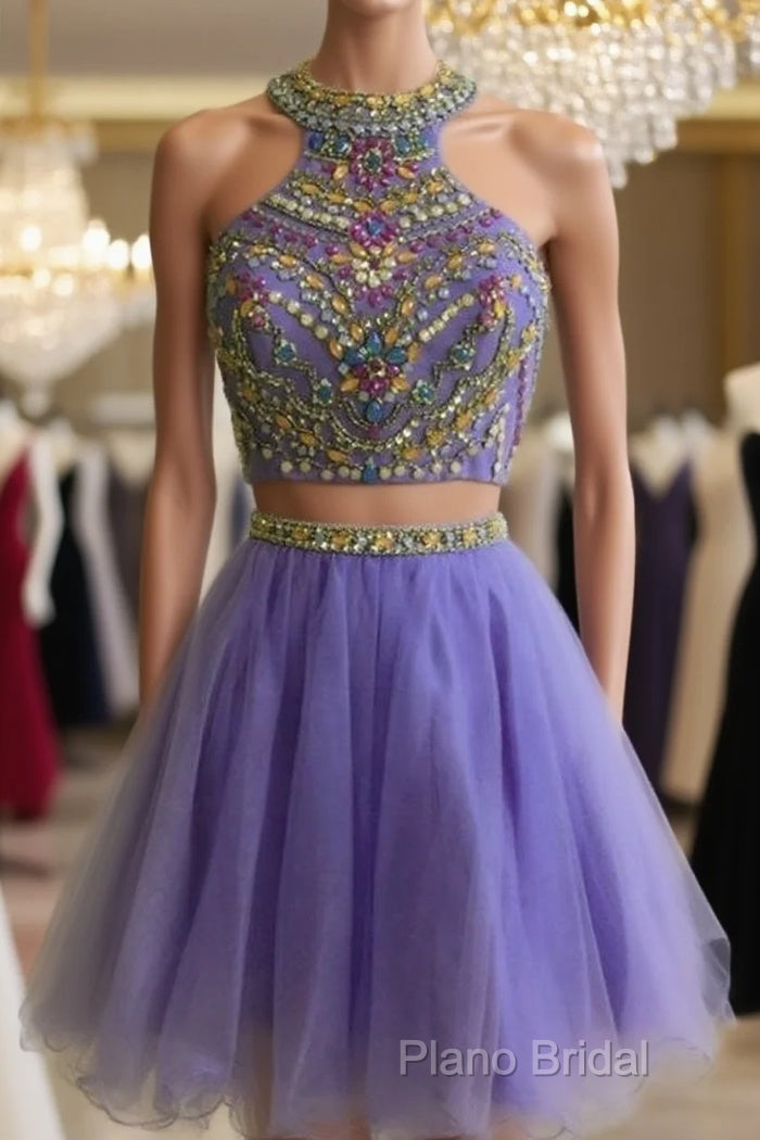 Short Two Piece Formal Prom Dresses Beaded Top Main image