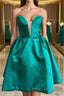 Short V Neck Green Formal Prom Dresses, V Neck Short Green Formal Homecoming Dresses