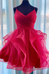 Short V Neck Puffy Formal Prom Dresses, Short V Neck Formal Homecoming Dresses