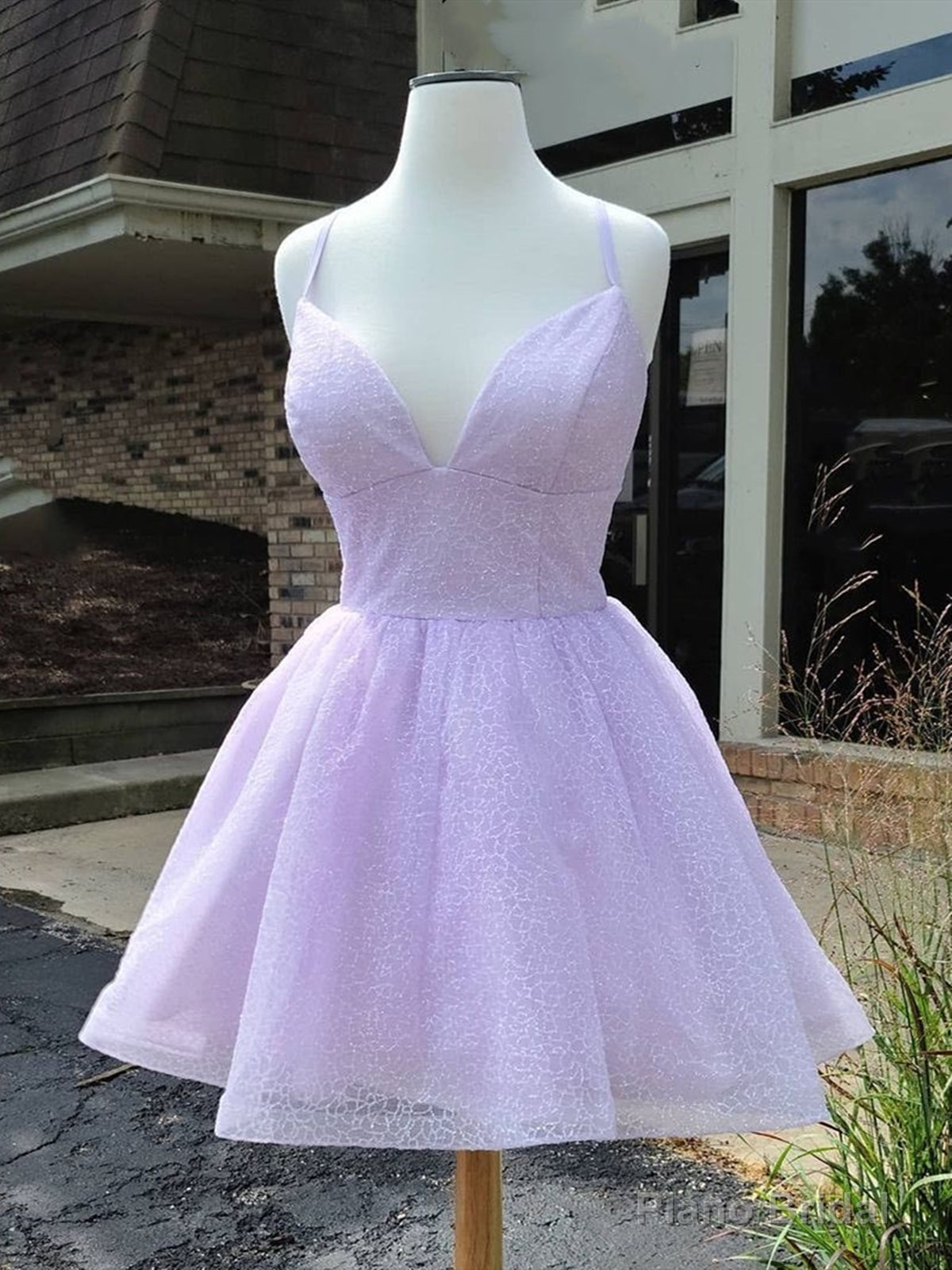 Short V Neck Shiny Purple Prom Dresses, Shiny V Neck Short Purple Graduation Homecoming Dresses Main image