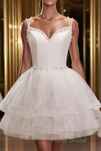 Short V Neck White Formal Prom Dresses, Short V Neck White Formal Homecoming Dresses