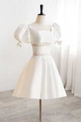 Short White Beaded Formal Prom Dresses, Short White Beaded Formal Homecoming Dresses