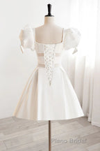 Short White Beaded Formal Prom Dresses, Short White Beaded Formal Homecoming Dresses