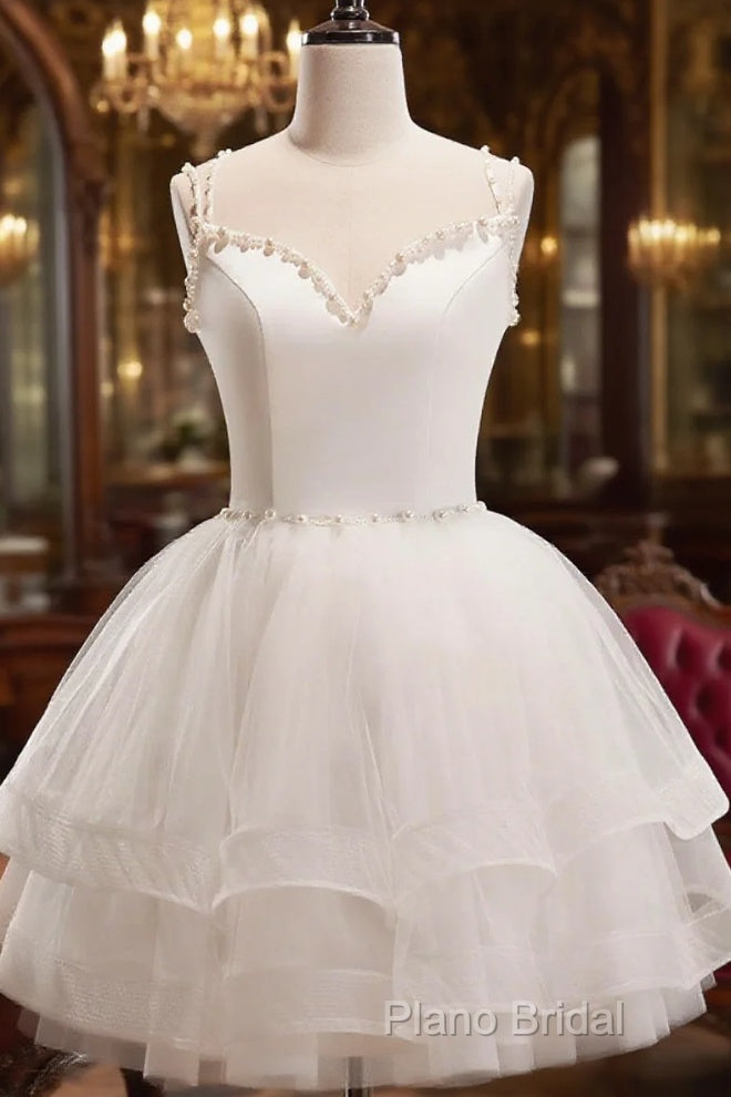 Short White Tulle Formal Prom Dresses, Short White Tulle Homecoming Graduation Dresses Main image