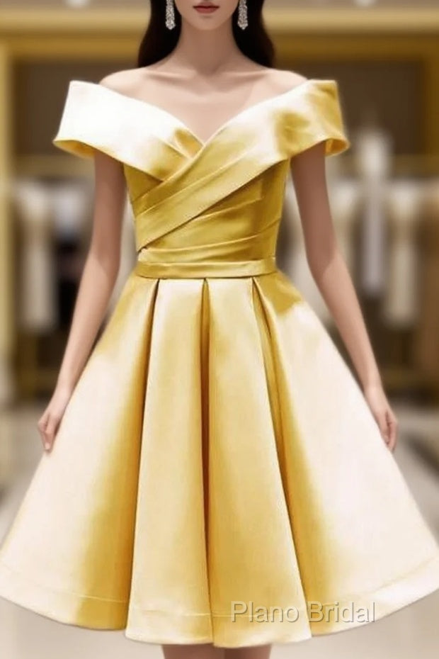 Short Yellow Homecoming Dresses Satin Off The Shoulder Main image