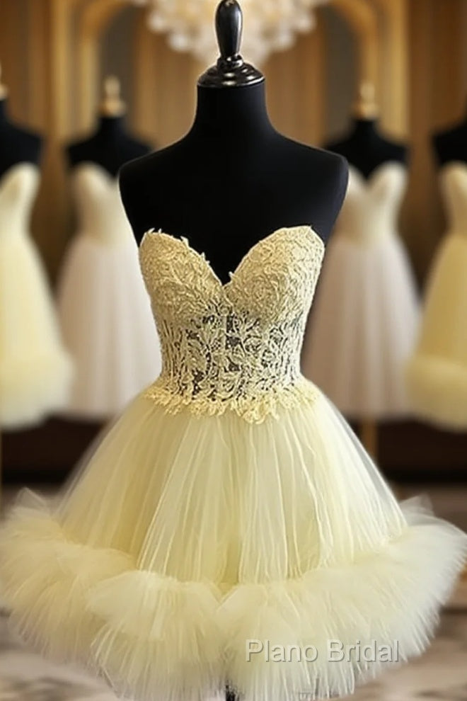 Short Yellow Lace Corset Ruffle Hemline Dresses Main image