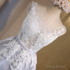 Silver Gray Short Lace Prom Dresses, Grey Short Lace Formal Homecoming Dresses