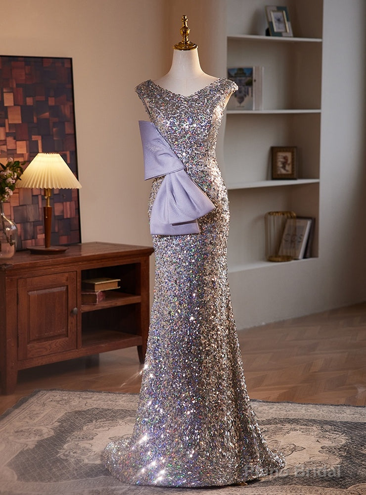 Silver Mermaid Sequins V-neck Prom Dress Main image