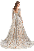 Sequins Long Sleeve Backless Prom Dresses