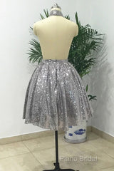 Silver Sexy Halter Sequined Backless Short Homecoming Dresses, Sparkly Party Dresses