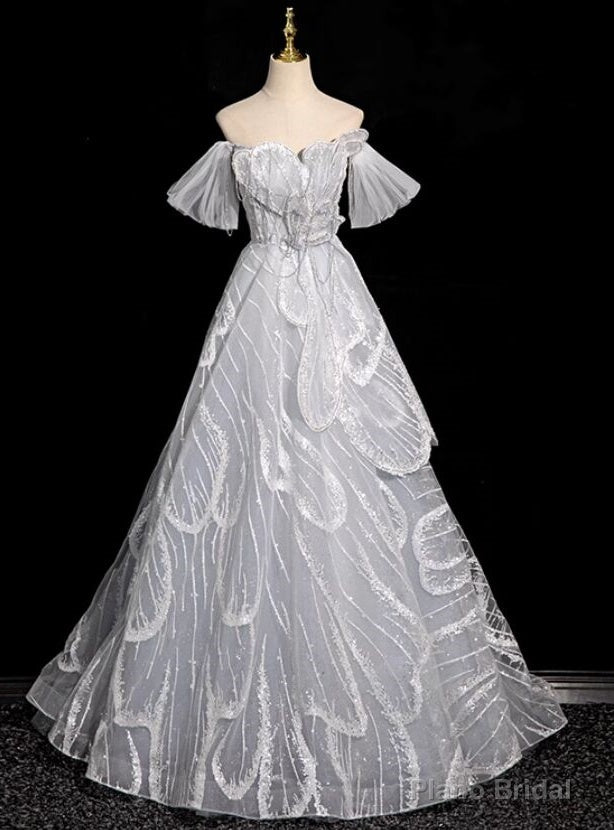 Silver Tulle Beading Sequins Prom Dress Main image