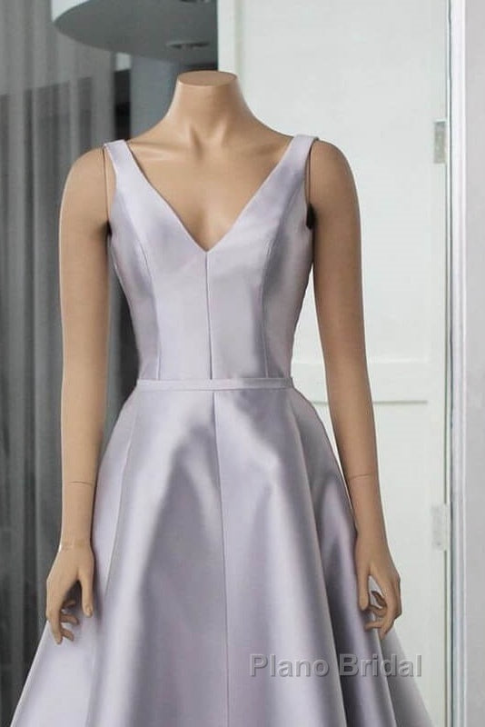 Silver V-Neck Satin Midi Dresses Secondary image