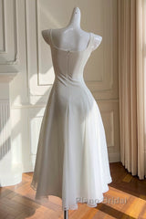 Simple A-Line Chiffon Short Ivory Formal Prom Dresses, Simple Ivory Bridesmaid Dresses