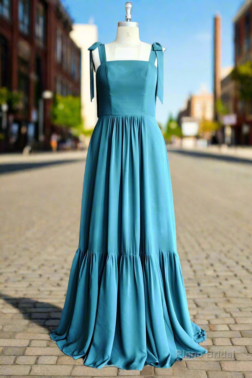 Simple A Line Long Bridesmaid Dress with Pleated Prom Dress Main image