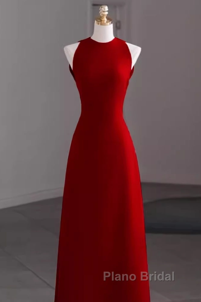 Simple A Line Red Floor Length Open Back Formal Prom Dresses Secondary image