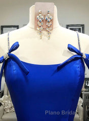 Simple A Line Royal Blue Satin Long Formal Prom Dress, Royal Blue Formal Dress, Cheap Royal Blue Evening Dress