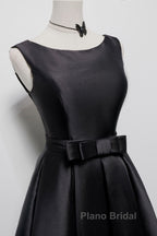 Simple  A-Line Satin Black Short Formal Prom Dresses, Black Homecoming Dresses